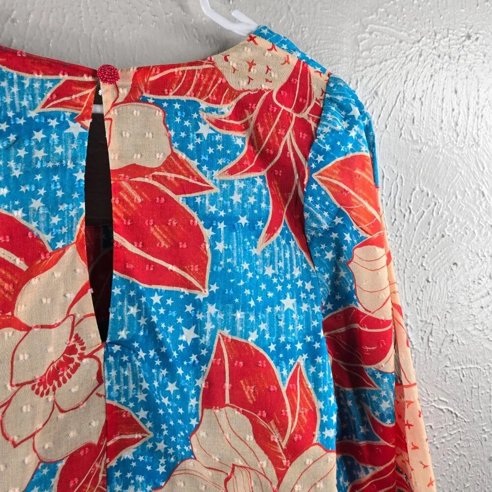 Farm Rio x Anthropologie Blouse Medium Pineapple Floral Print Artsy Colorful Top - Picture 10 of 12